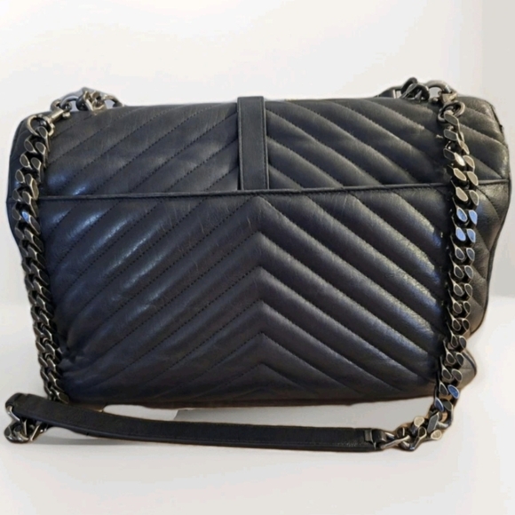 Yves Saint Laurent Black College Chevron Shoulder Bag - Picture 6 of 11